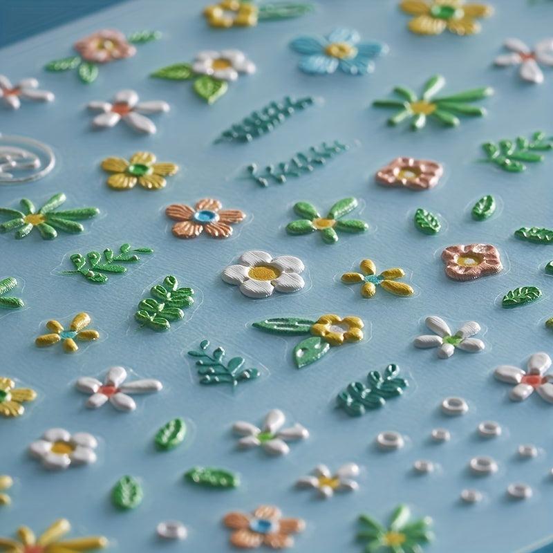 Spring Daisy Nail Art Stickers 5D Embossed Self Adhesive Nail Decals