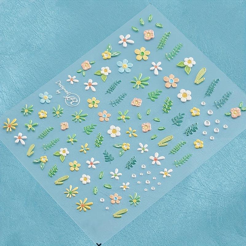 Spring Daisy Nail Art Stickers 5D Embossed Self Adhesive Nail Decals