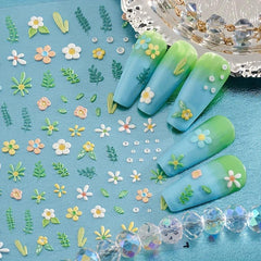 Spring Daisy Nail Art Stickers 5D Embossed Self Adhesive Nail Decals