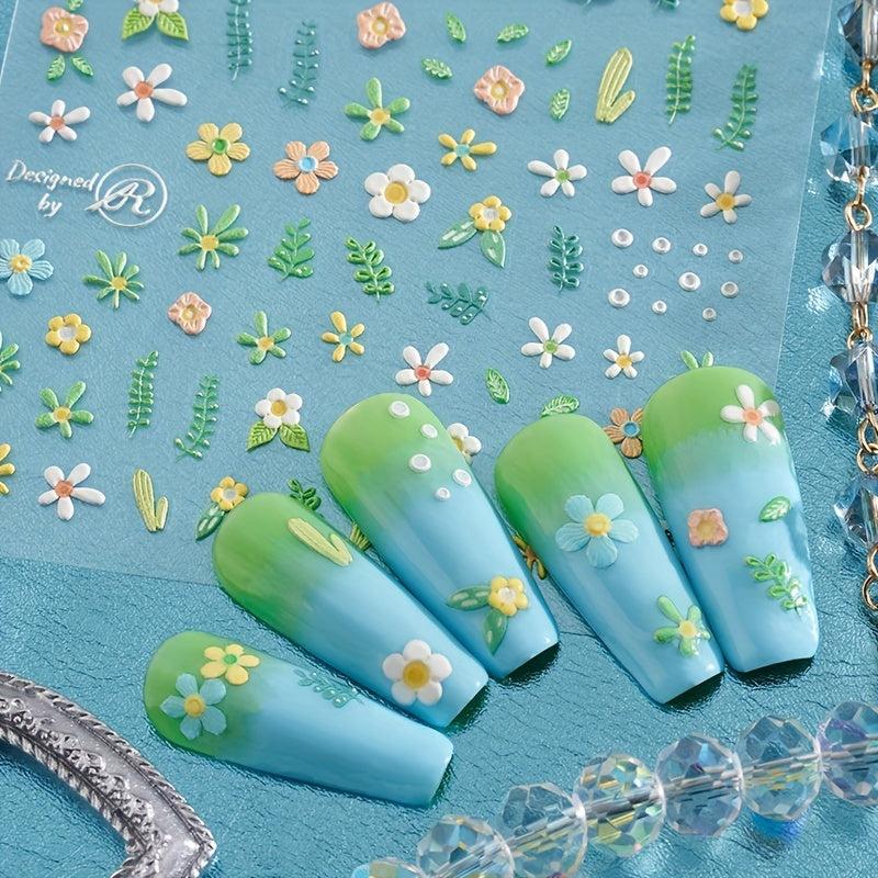 Spring Daisy Nail Art Stickers 5D Embossed Self Adhesive Nail Decals