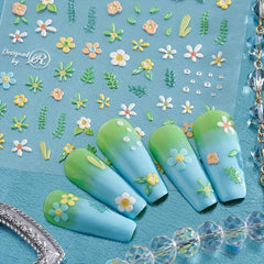 Spring Daisy Nail Art Stickers 5D Embossed Self Adhesive Nail Decals