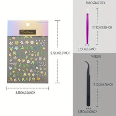 Spring Daisy Nail Art Stickers 5D Embossed Self Adhesive Nail Decals