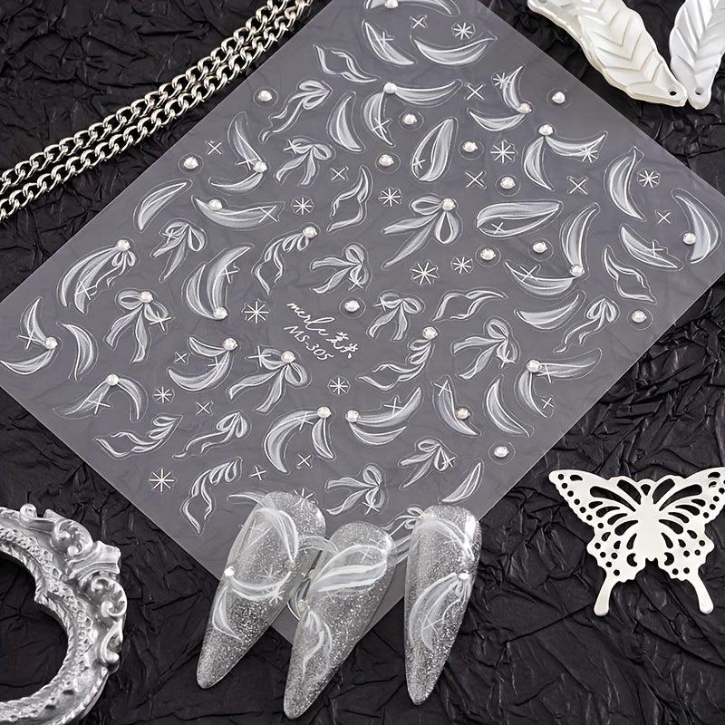 1 Pcs Pearl Feather 3D Nail Art Stickers DIY Decorations