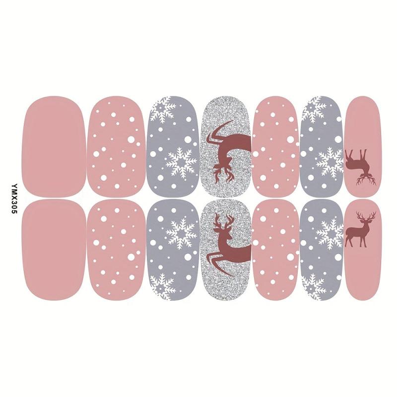 8 Sheets Christmas Nail Stickers Full Nail Wraps Adhesive Nail Polish Stickers