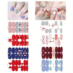 8 Sheets Christmas Nail Stickers Full Nail Wraps Adhesive Nail Polish Stickers