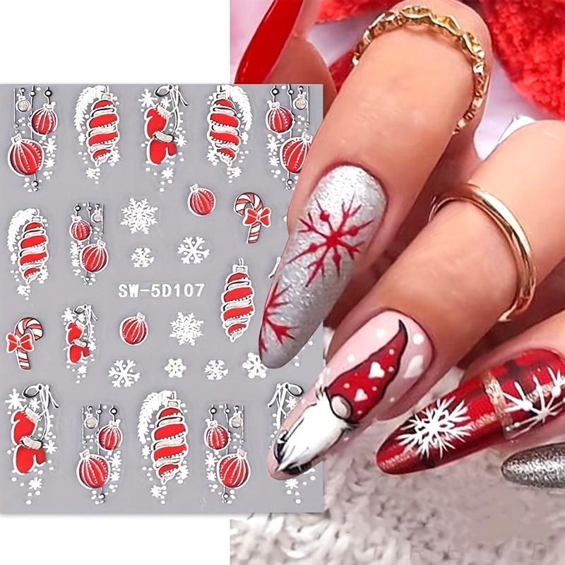 Reflective Glitter Christmas Nail Stickers Gloves Lantern Jingle Bell Snowflake