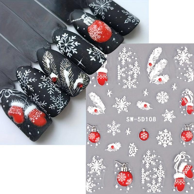 Reflective Glitter Christmas Nail Stickers Gloves Lantern Jingle Bell Snowflake