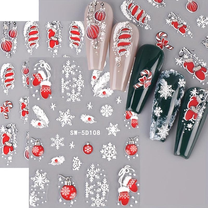 Reflective Glitter Christmas Nail Stickers Gloves Lantern Jingle Bell Snowflake