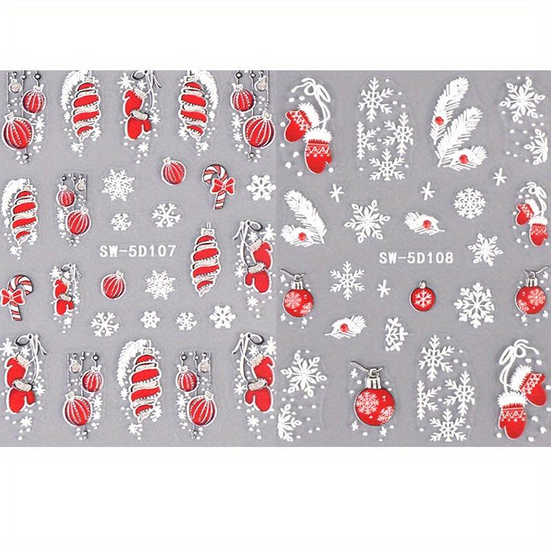 Reflective Glitter Christmas Nail Stickers Gloves Lantern Jingle Bell Snowflake