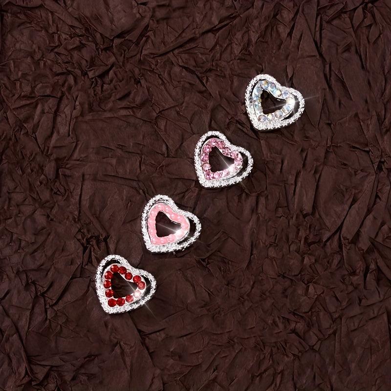 4pcs 3D Love Heart Zircon Nail Pendant Nail Art Charms Nail Art Jewelry
