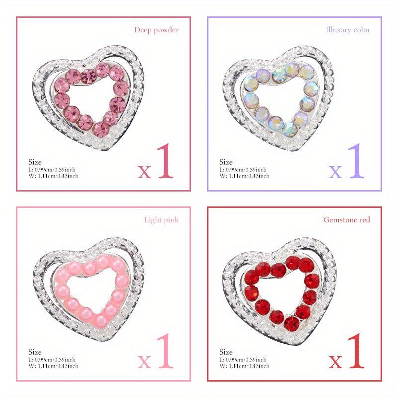 4pcs 3D Love Heart Zircon Nail Pendant Nail Art Charms Nail Art Jewelry