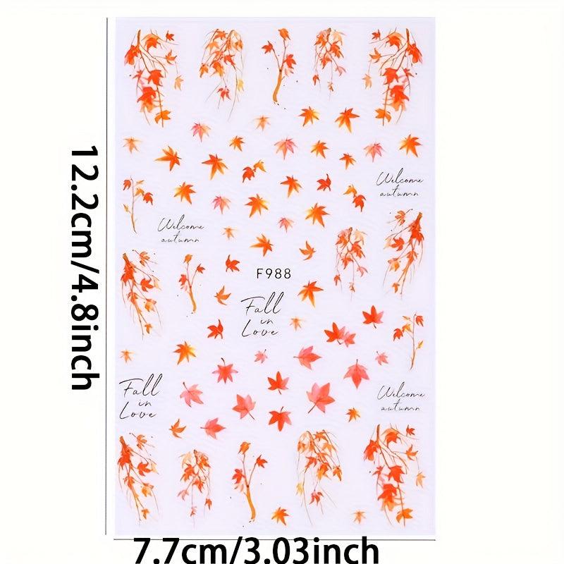 8pcs Maple Leaf Nail Art Stickers For Fall Self Adhesive