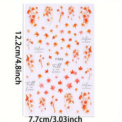 8pcs Maple Leaf Nail Art Stickers For Fall Self Adhesive