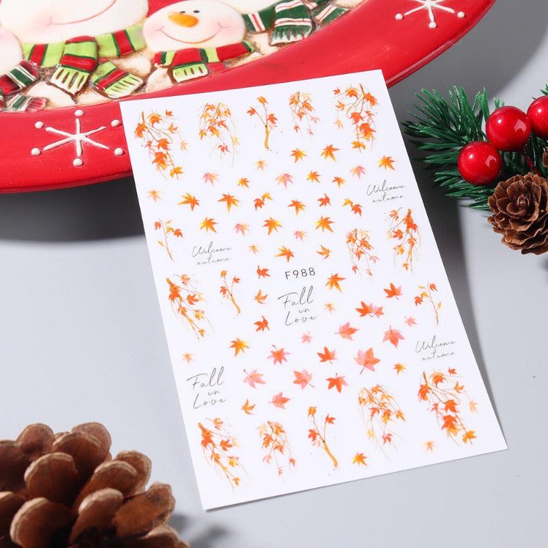 8pcs Maple Leaf Nail Art Stickers For Fall Self Adhesive