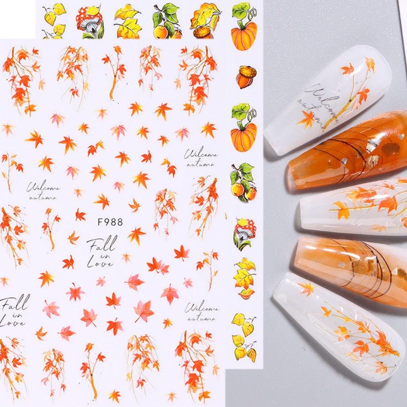 8pcs Maple Leaf Nail Art Stickers For Fall Self Adhesive