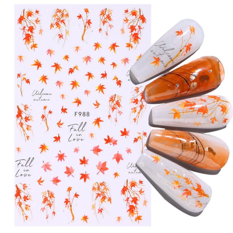 8pcs Maple Leaf Nail Art Stickers For Fall Self Adhesive