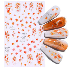 8pcs Maple Leaf Nail Art Stickers For Fall Self Adhesive