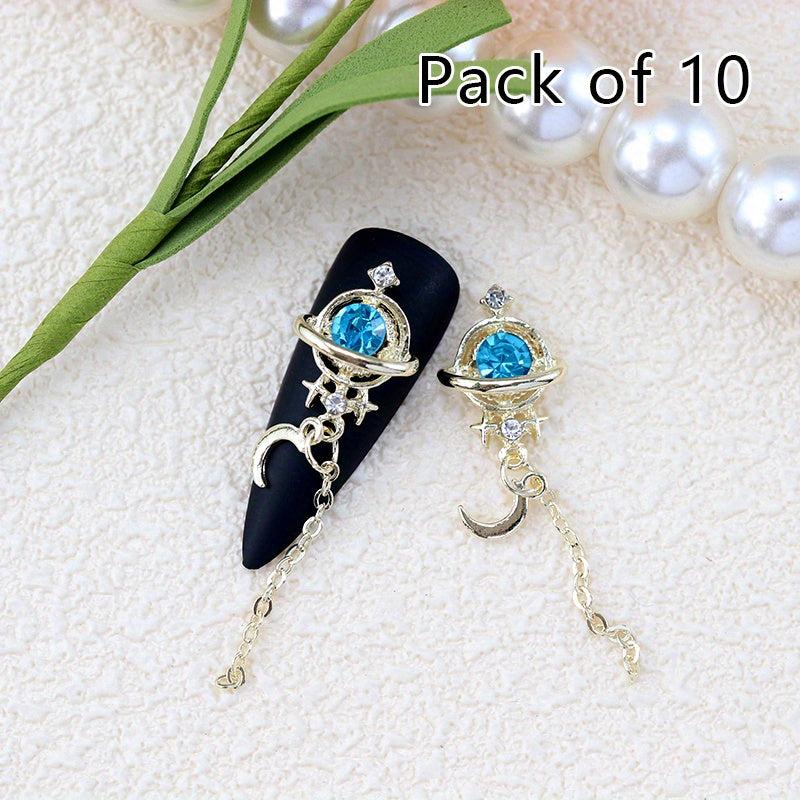 10pcs Moon Star Nail Charms with Rhinestones Golden Silvery DIY