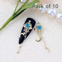 10pcs Moon Star Nail Charms with Rhinestones Golden Silvery DIY