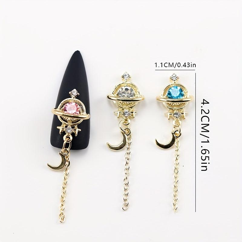 10pcs Moon Star Nail Charms with Rhinestones Golden Silvery DIY