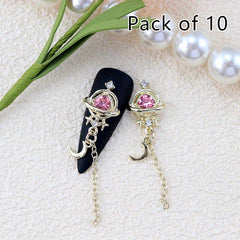 10pcs Moon Star Nail Charms with Rhinestones Golden Silvery DIY