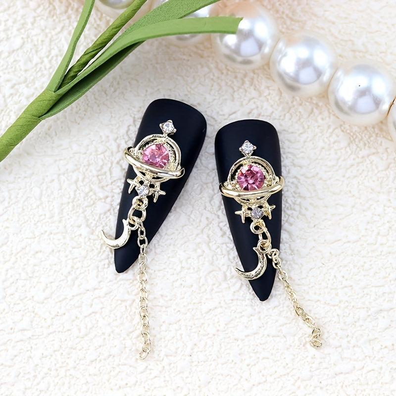 10pcs Moon Star Nail Charms with Rhinestones Golden Silvery DIY