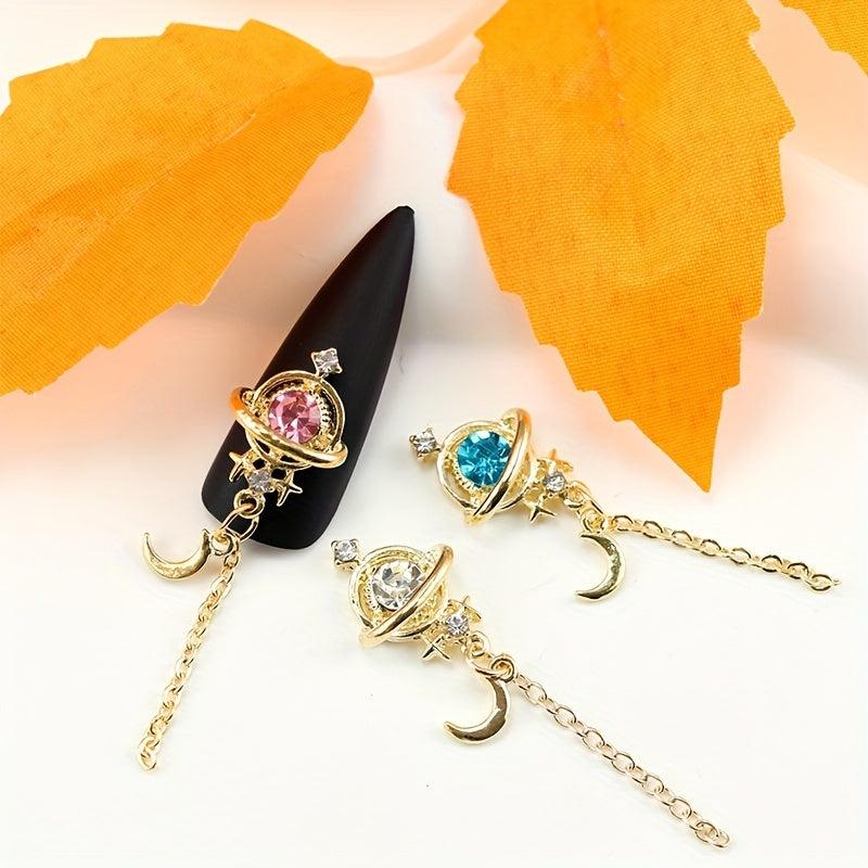 10pcs Moon Star Nail Charms with Rhinestones Golden Silvery DIY