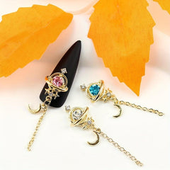 10pcs Moon Star Nail Charms with Rhinestones Golden Silvery DIY