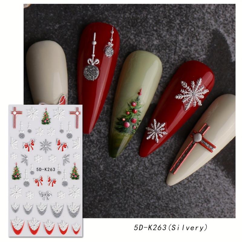 5D Embossed Glitter Christmas Nail Art Stickers - Snowman, Tree, Snowflake
