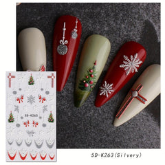 5D Embossed Glitter Christmas Nail Art Stickers - Snowman, Tree, Snowflake