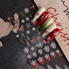 5D Embossed Glitter Christmas Nail Art Stickers - Snowman, Tree, Snowflake