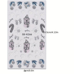 5D Embossed Glitter Christmas Nail Art Stickers - Snowman, Tree, Snowflake