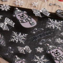 5D Embossed Glitter Christmas Nail Art Stickers - Snowman, Tree, Snowflake