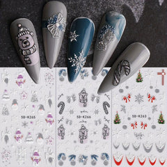 5D Embossed Glitter Christmas Nail Art Stickers - Snowman, Tree, Snowflake