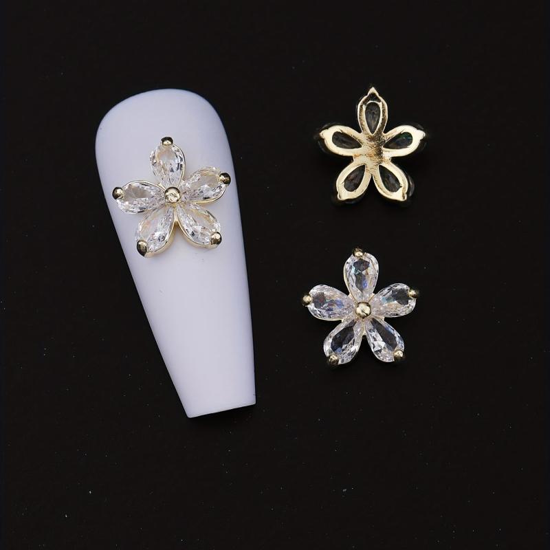 Zircon Flower Nail Charms 3D Flower Rhinestone Charms For Nails