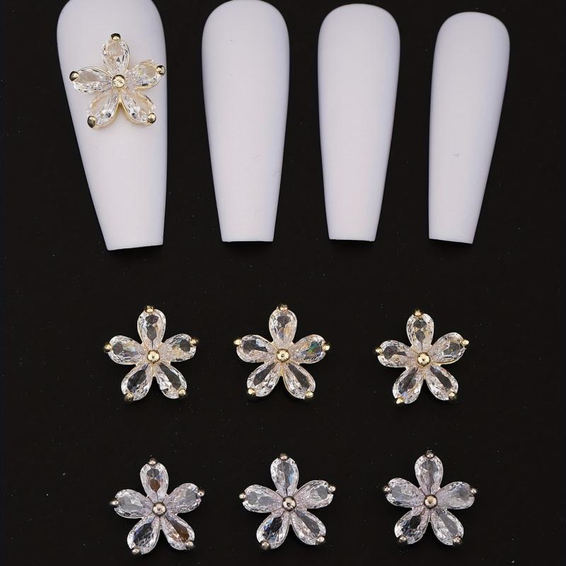 Zircon Flower Nail Charms 3D Flower Rhinestone Charms For Nails