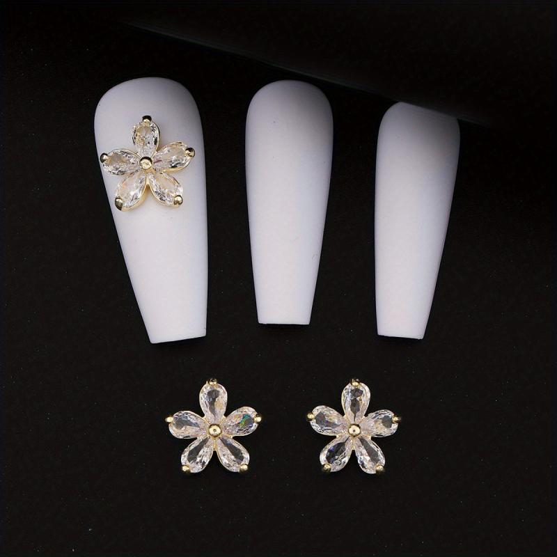 Zircon Flower Nail Charms 3D Flower Rhinestone Charms For Nails