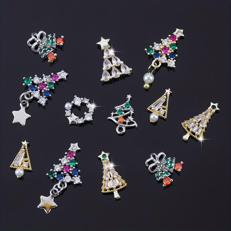 4pcs 3D Christmas Nail Art Charms with Zircons Pearls - DIY or Salon