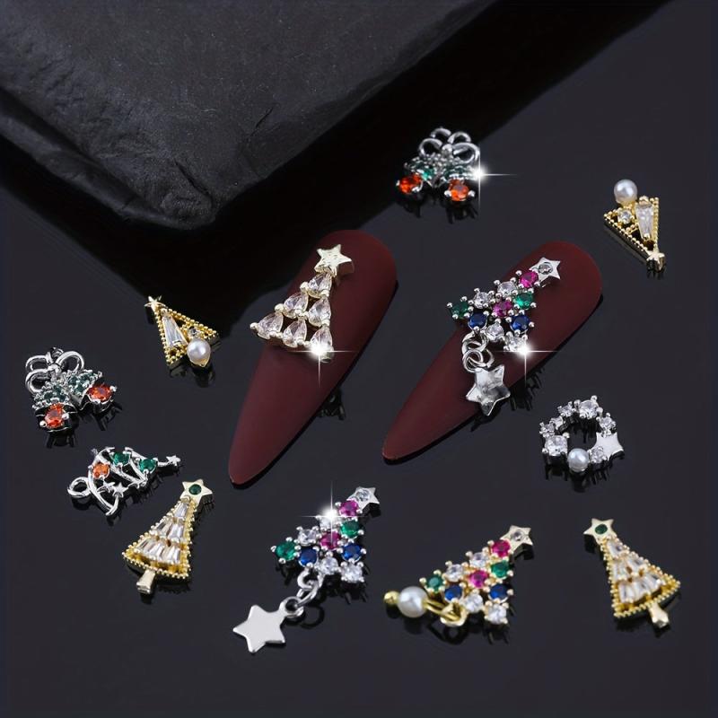 4pcs 3D Christmas Nail Art Charms with Zircons Pearls - DIY or Salon