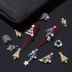 4pcs 3D Christmas Nail Art Charms with Zircons Pearls - DIY or Salon