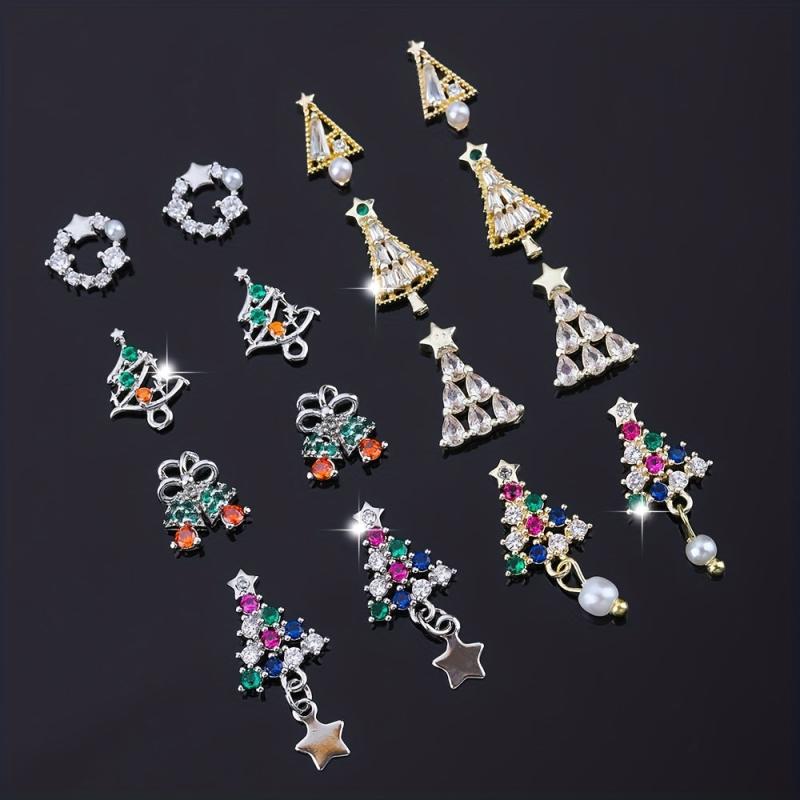 4pcs 3D Christmas Nail Art Charms with Zircons Pearls - DIY or Salon