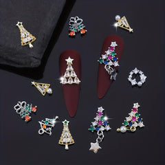 4pcs 3D Christmas Nail Art Charms with Zircons Pearls - DIY or Salon
