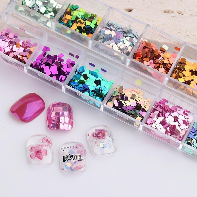 12 Colors Holographic Glitter Nail Art Sequins 3D Sparkly Acrylic Nails Supplies