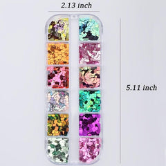 12 Colors Holographic Glitter Nail Art Sequins 3D Sparkly Acrylic Nails Supplies