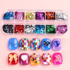 12 Colors Holographic Glitter Nail Art Sequins 3D Sparkly Acrylic Nails Supplies