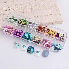 12 Colors Holographic Glitter Nail Art Sequins 3D Sparkly Acrylic Nails Supplies