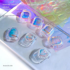 Golden Foil Nail Art Stickers Heart Square Rhinestones