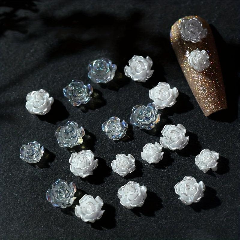 20 Pcs 3D Flowers For Nails Rose Nail Charms Resin Nail Accessory
