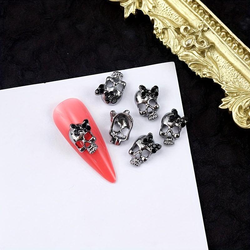 10pcs Halloween 3D Skull Nail Charms with Rhinestones Nail Art Accessory