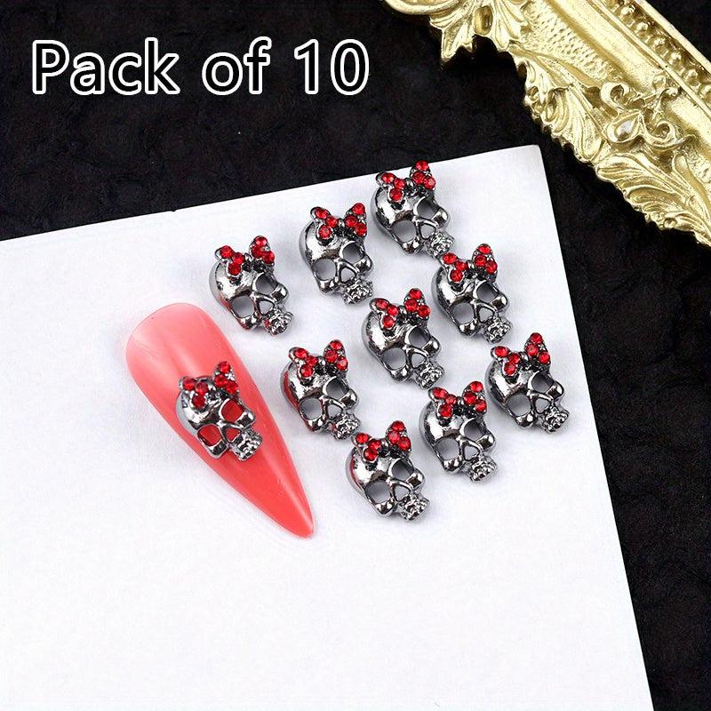 10pcs Halloween 3D Skull Nail Charms with Rhinestones Nail Art Accessory